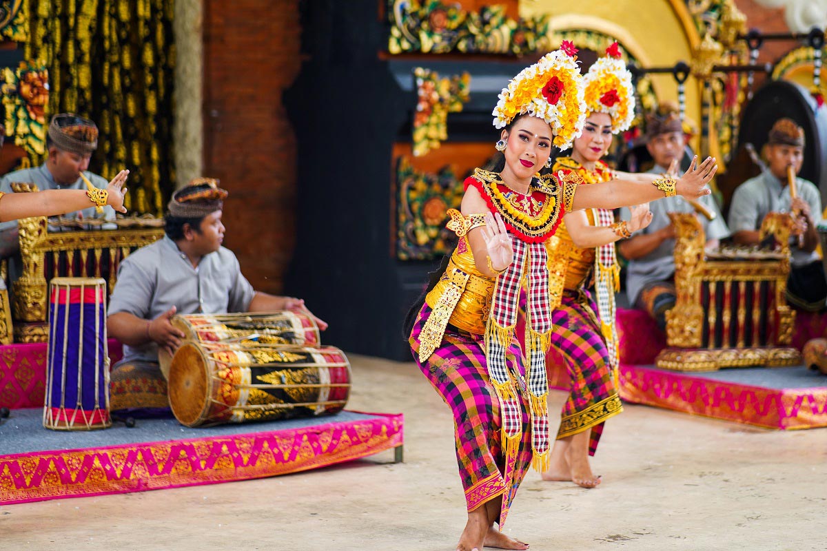 Intricate hand gestures and facial expressions in traditional Balinese dance